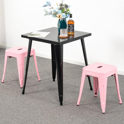 Counter Stool Set Of 2,18" Industrial Stackable Metal Bar Stools, Backless Metal Dining Chairs For Indoor Outdoor Kitchen Classroom