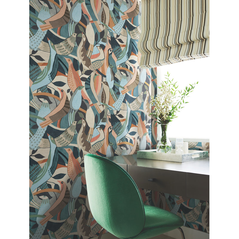Papier peint Fauvist Flock, Vert / beige