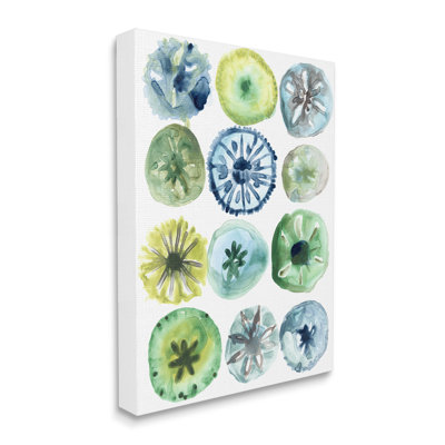Nautical Sea Urchin Abstract Assortment Blue Green Yellow by June Erica Vess - Painting on Canvas