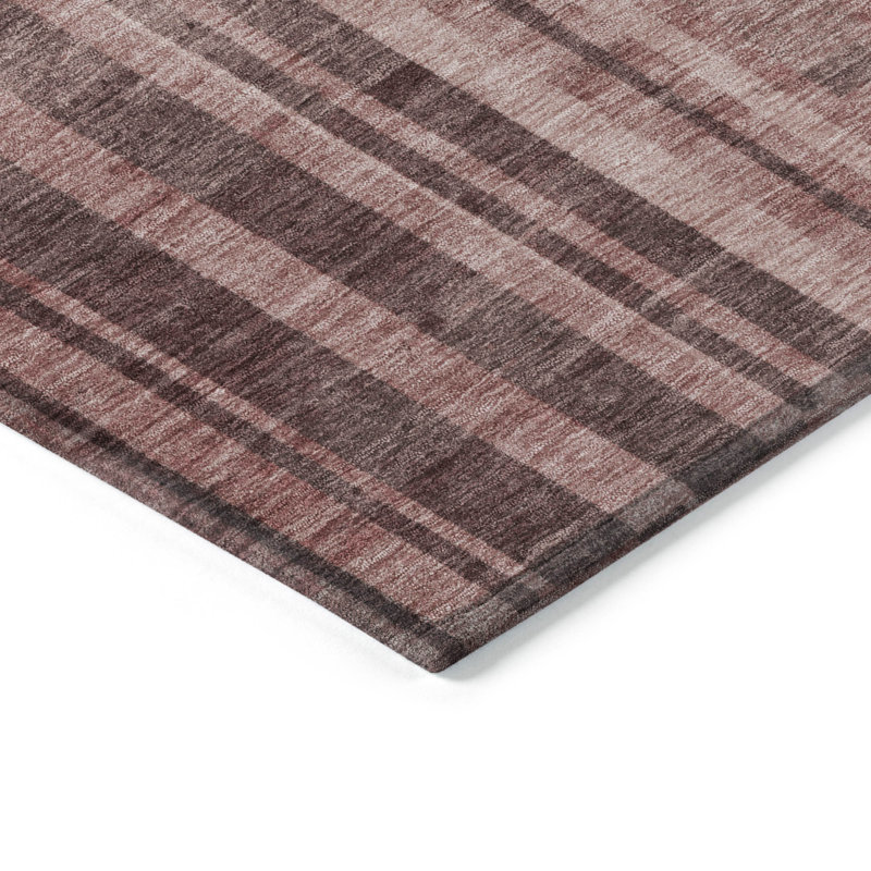 Paprika and White Synthetic Striped Washable Rug, 3' x 5'
