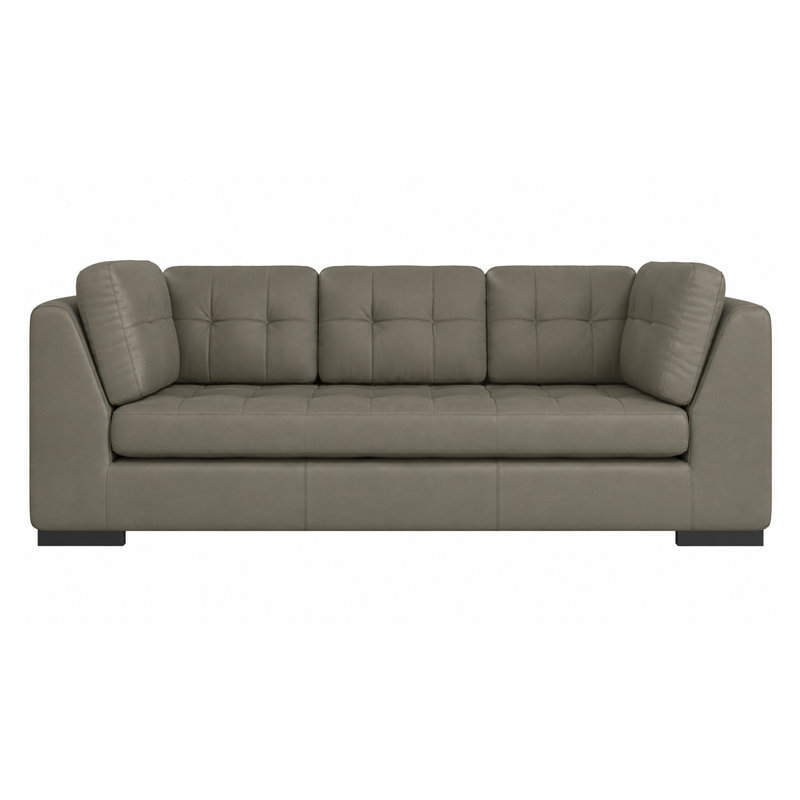 Canapé à accoudoirs en cuir véritable de 100 po Rameek, Light Gray