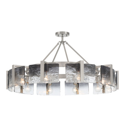  Plafonnier semi-encastré 10 lumières Vinesha en laiton brossé champagne avec verre d'eau fumé