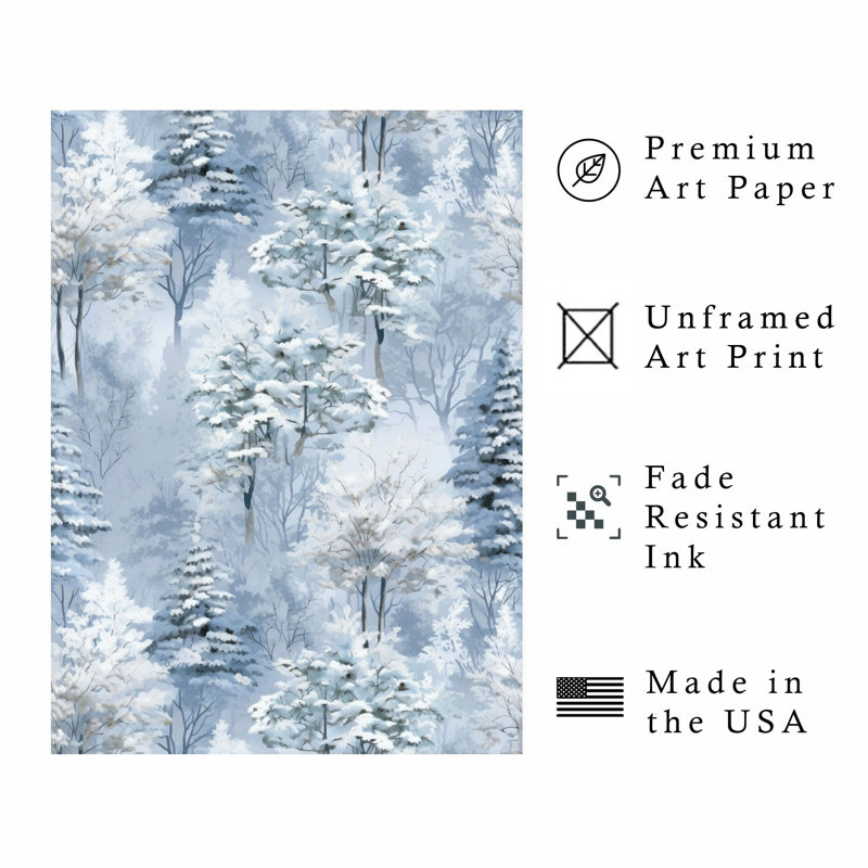 «Holiday Blue Winter Forest Trees IV», reproduction d'art moderne sans cadre, H 10 po x l 8 po