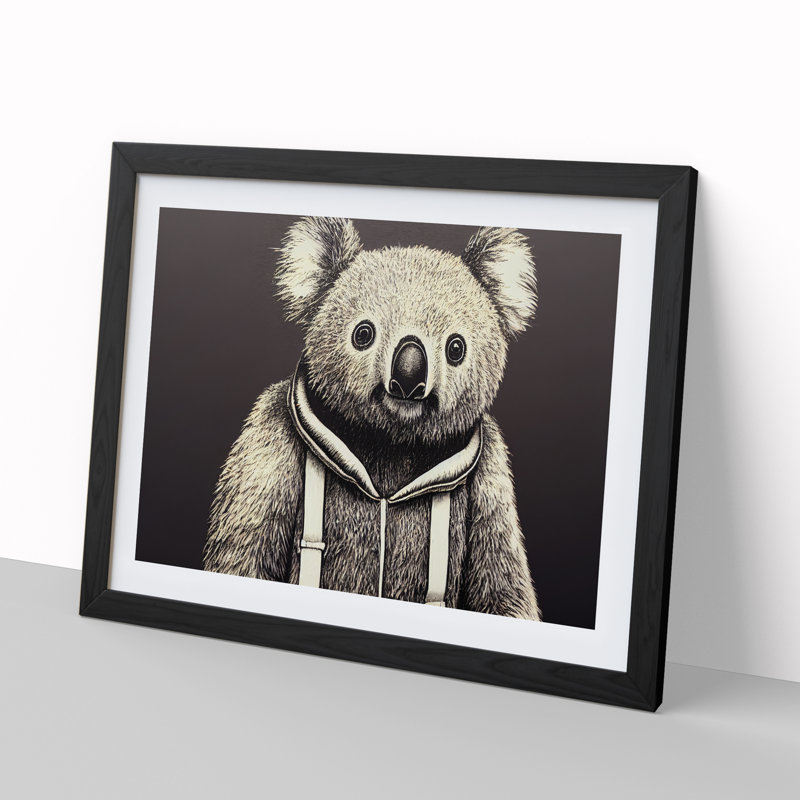 Young Koala Bear - Single Picture Frame Painting, Black, 25cm H x 34cm W x 2cm D