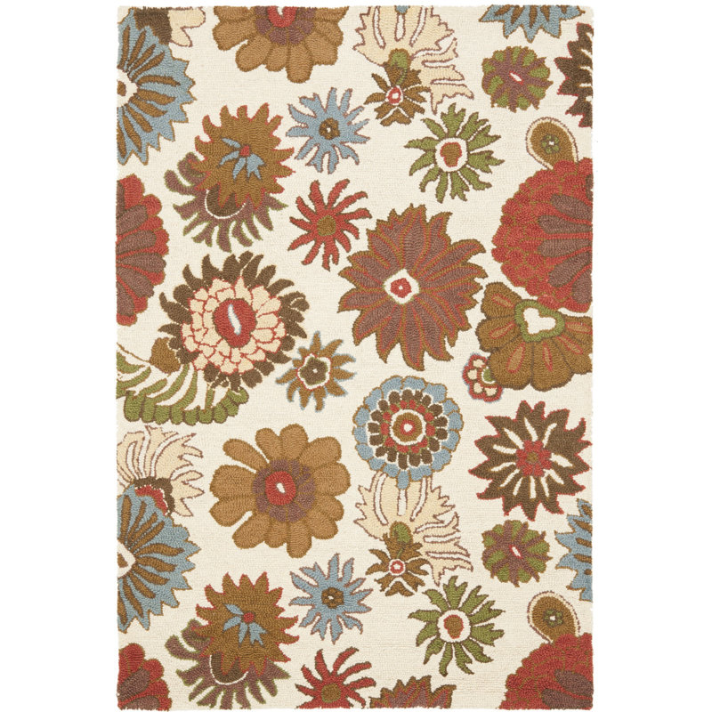 Ross Hand Hooked Wool Floral Rug, Rectangle 4' x 6'