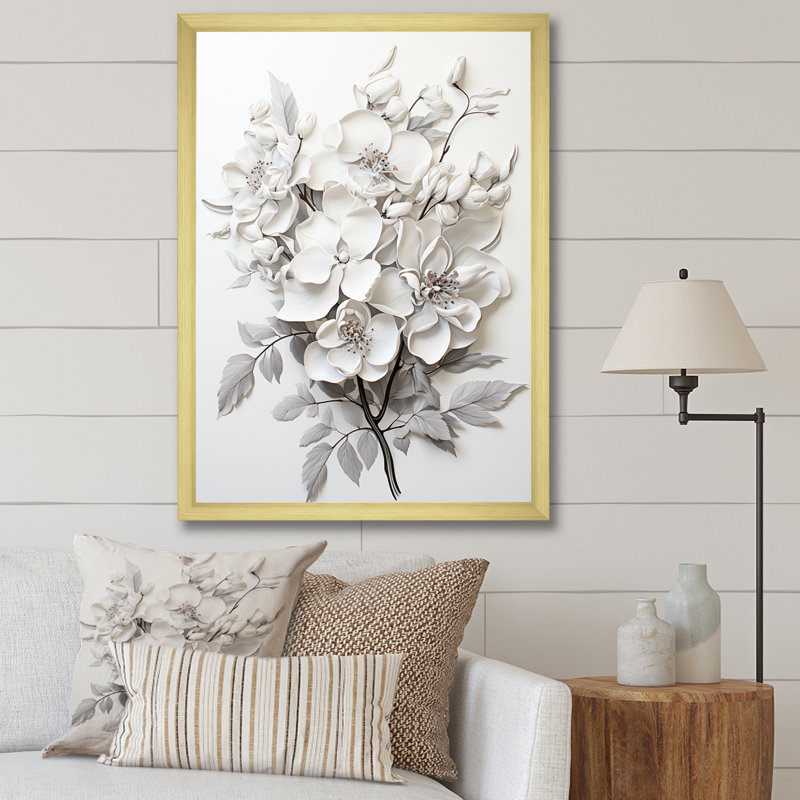 Orchidée noire et blanche Tranquillity I, Cadre doré simple, H 40 po x l 30 po x P 1,5 po