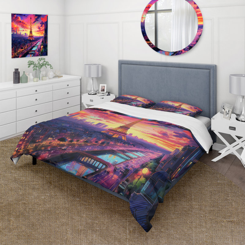 Paris Eiffel Tower Harmony II BeddingMicrofiber / Polyester Duvet Cover Set, Queen Duvet Cover + 2 Standard Shams