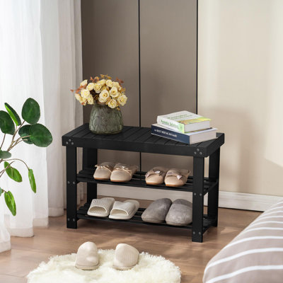 Bamboo Shoe Rack For Entryway, 3-Tier Shoe Rack Bench