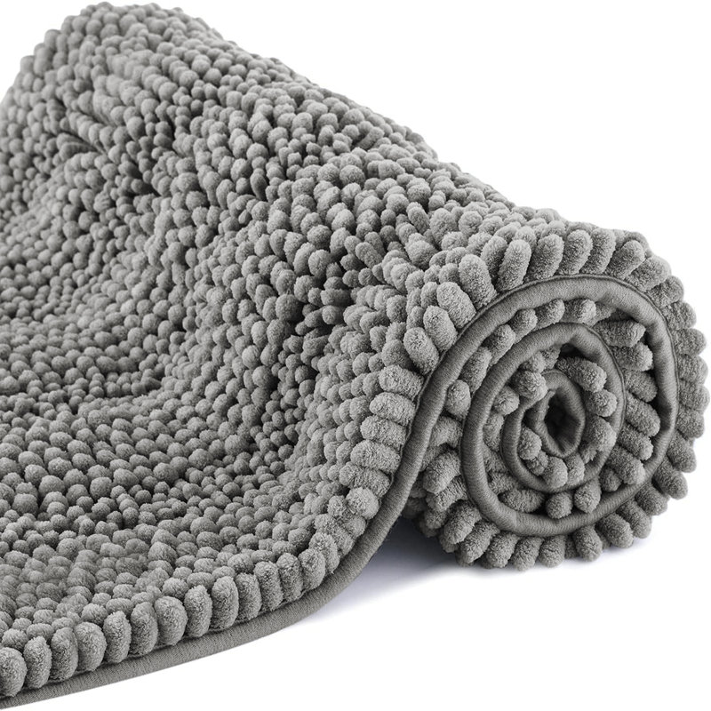 Chenille Non-Slip Non-Slip Bath Mat, 40cm Width X 60cm Length, Grey