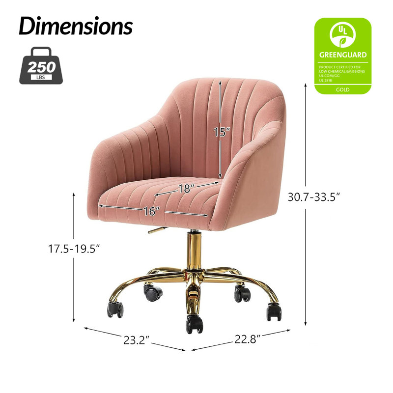 Adan Modern Velvet Task Chair with  Wood Frame and Back, Pink Velvet