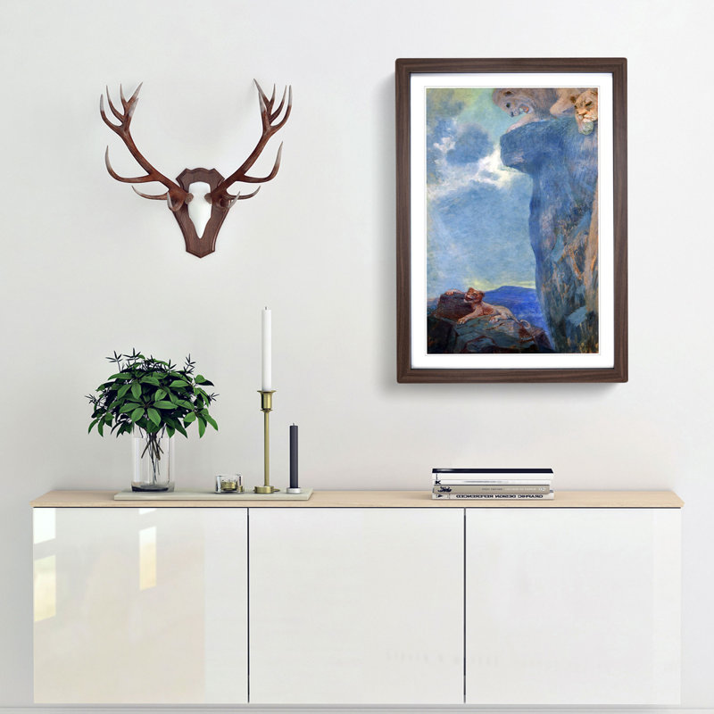 Lions Testing Their Cubs by Fujishima Takeji - Framed Print, 36cm H x 27cm W x 2cm D, Walnut Framed