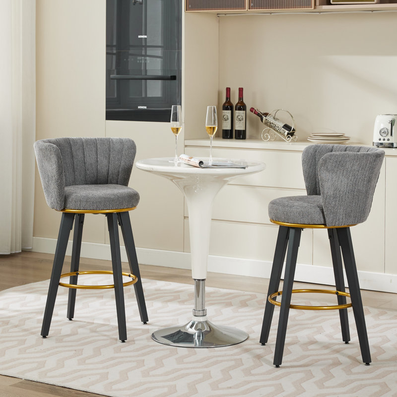 Mid-Century Modern Counter Height Bar Stools Set Of 2, 360° Swivel, Velvet Upholstery, Metal Legs, And Goldy Footrest For Comfortable Seating