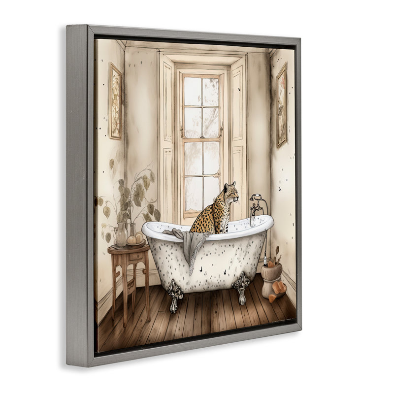 Cadre flottant neutre Leopard Bathtime, design par Sasha, Cadre flottant gris lustré, H 18 po x l 18 po