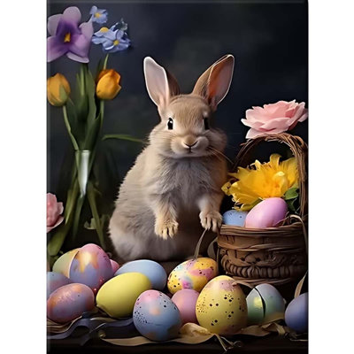 40*28，1pc Easter Bunny & Eggs Canvas Art with Solid Wood Frame – Charming Spring.