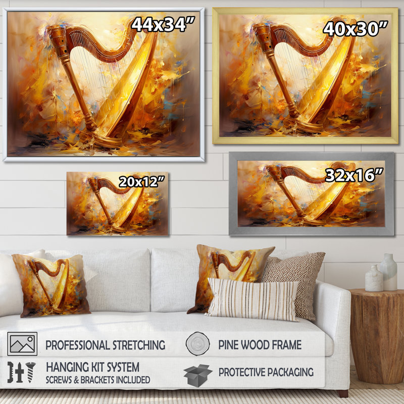 Majestic Golden Yellow Harmonic Harp III sur toile, Toile tendue, H 30 po x l 40 po x P 1,5 po