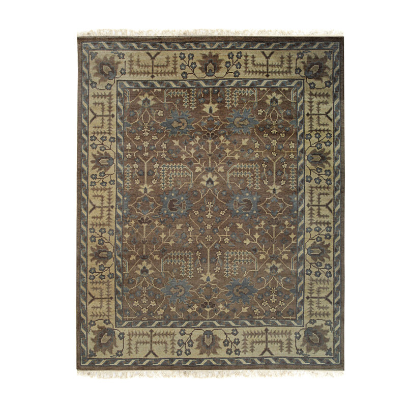 Tapis brun sophistiqué en laine noué à la main 8 pi x 10 pi Lydia