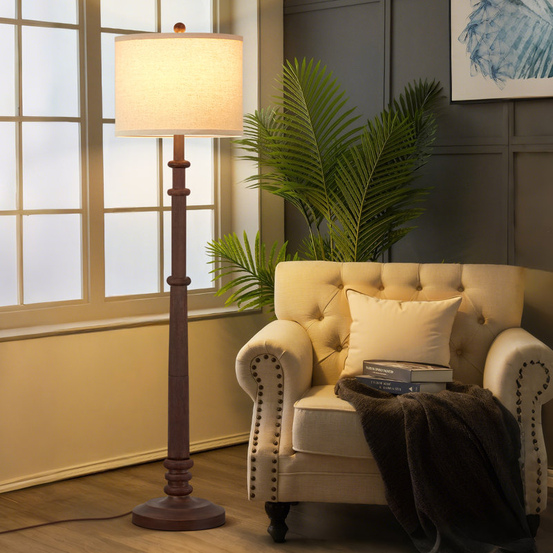 60" Vintage Farmhouse Floor Lamp Adjustable Color Temperature Standing Lamps With Linen Shade Rustic Retro Tall Light For Home Decor,Bedroom,Reading,Office