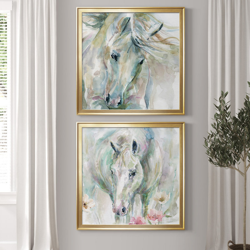 «Exuberant Spirit», ensemble de 2 reproductions d'art, Pas de tapis, H 26,5 po x l 53 po x P 1,5 po, Toile encadrée d'or