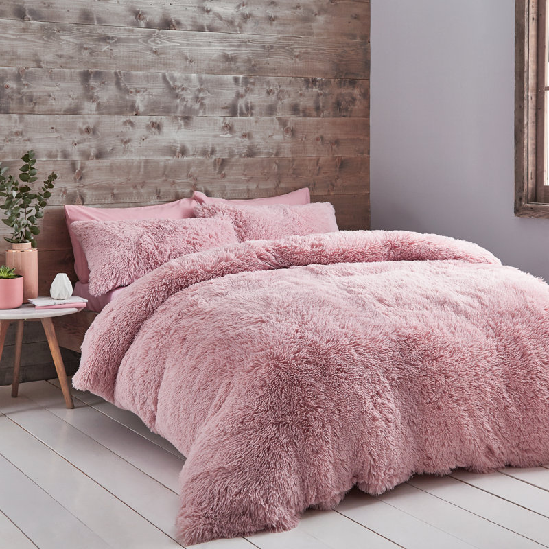 Cuddly Faux Fur Duvet Cover Set with Pillowcases, Double Duvet Cover - 2 Standard Pillowcases, Cream
