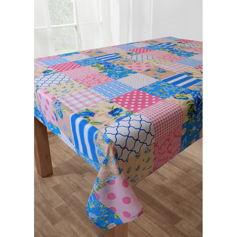 Patchwork Table Cloth, 177cm W x 274cm L, Blue