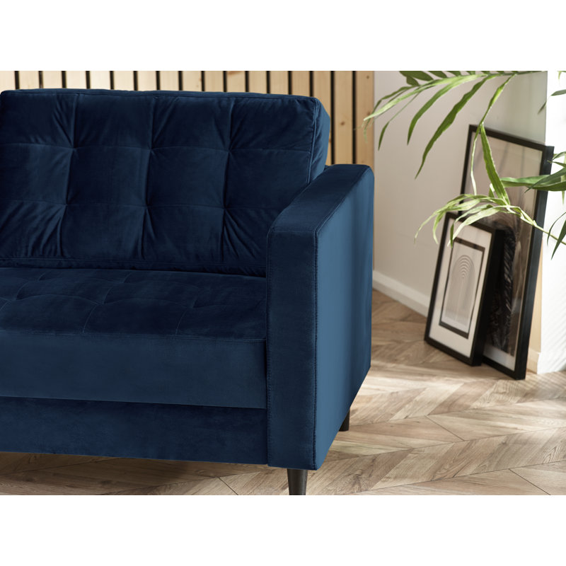 Jodi Velvet Sofa - Upholstered Modern Retro Fabric Stylish & Contemporary, Navy, 3 Seater
