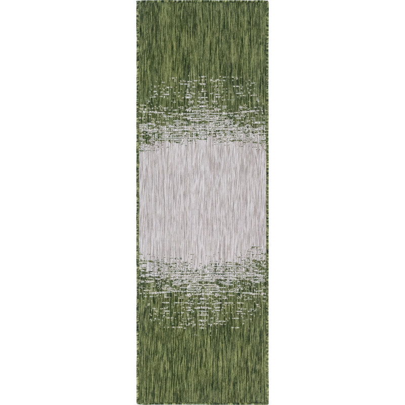 Tapis abstrait vert / gris Jennette, Tapis de couloir 2 pi x 6 pi 1 po