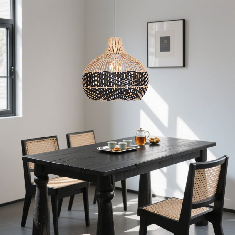 Luminaire suspendu fait à la main en rotin de style bohémien pour îlot de cuisine, 13.78" H x 15.74" W x 15.74" D