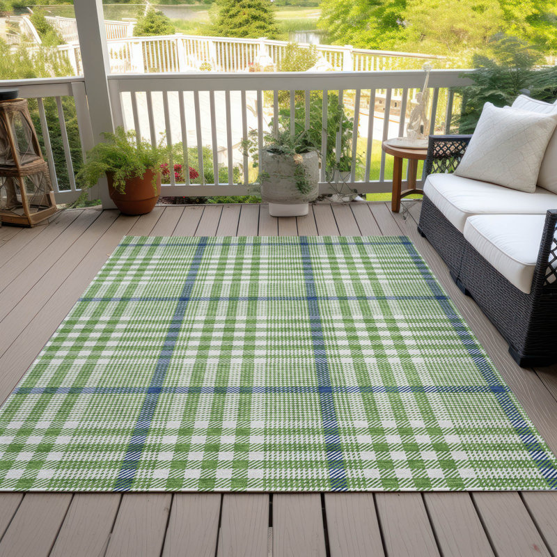 Addison Green Plaid Machine Washable Synthetic Area Rug 2'6" x 3'10"