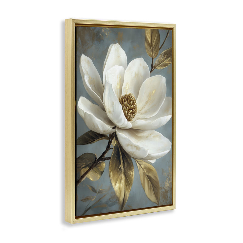 Cadre flottant fleuri Magnolia blanc fleuri, design par Petal Prints Design, H 31 po x l 21 po