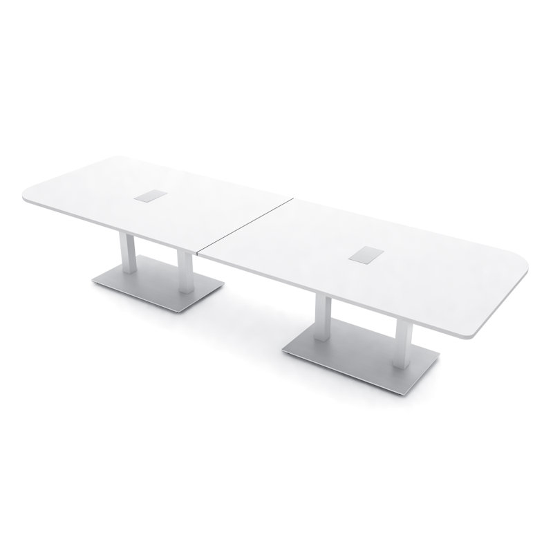 Table de conférence Ogren Duo avec double base en métal | Unité électrique, L 120 po x l 48 po, Blanc classique