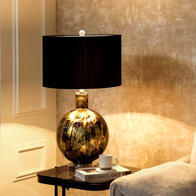 Bardhyle 72cm Living Room Table Lamp with Glass Base, Bedside Buffet Lamp with Velvet Shade
