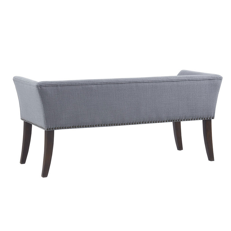 Slate Blue Upholstered Bench with Espresso Wood Legs