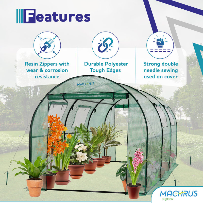 Machrus Ogrow Deluxe Walk-In Tunnel Greenhouse, Green