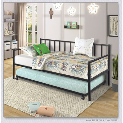 Twin Daybed With Trundle Multifunctional Metal Lounge Daybed Frame by Isabelle & Max