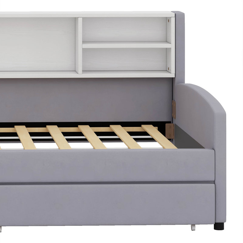 Twin Size Upholstered Platform Bed With Storage And Drawers, Grey