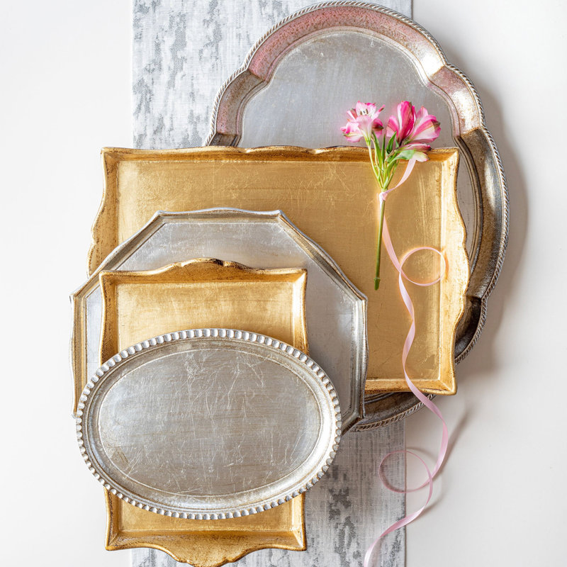 Florentine Solid Wood Decorative Tray, Platinum