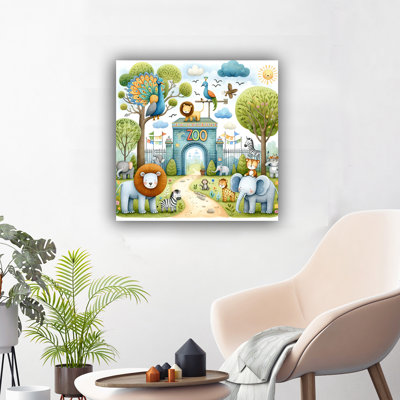 «Sunny Day Safari: Whimsical Zoo Gate», reproduction sur toile