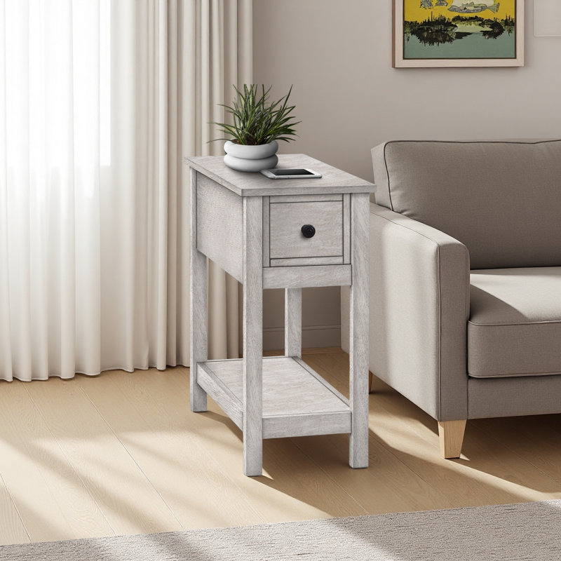 Table d'appoint, bout, table d'appoint, 2 niveaux, étroit, chambre à coucher, lampe, tiroir de rangement