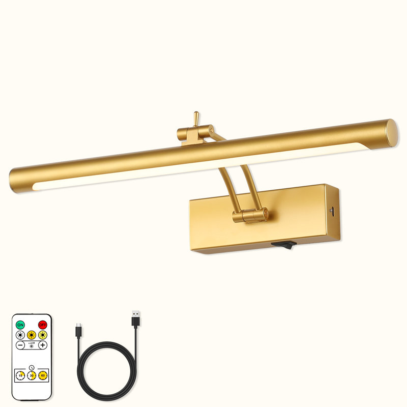 Lampe pour tableau à DEL 15,75 po en or brossé avec télécommande, intensité variable, conception rotative, minuterie et plusieurs couleurs