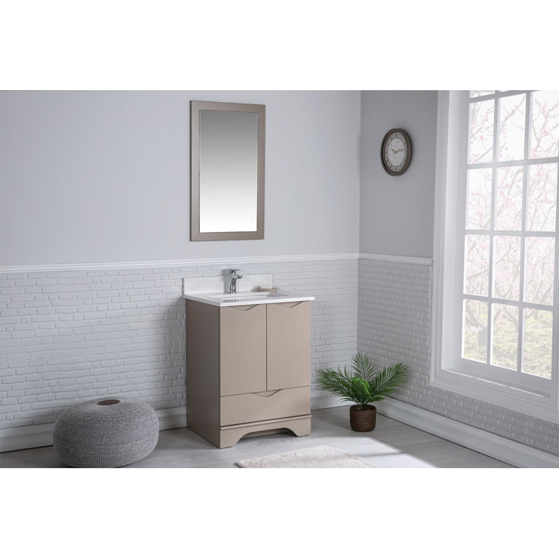 Ensemble de meuble-lavabo simple 23,6 "avec miroir Kyen, Cappuccino