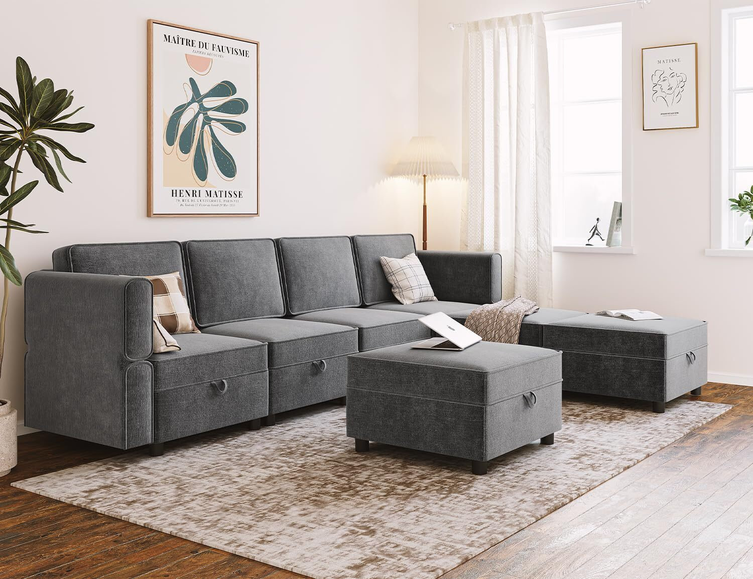 Latitude Run® Modular U Shaped Couch With Storage Seat And Ottoman ...
