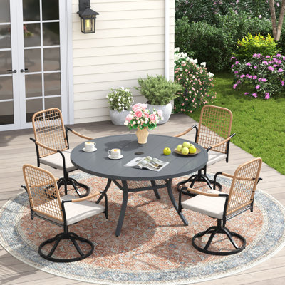 4 - Person 40.6" Outdoor Dining Set With Cushioned Swivel Woven Rattan Chairs