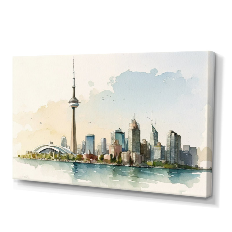 Toronto Skyline II - reproduction sur toile, L 20 po x H 12 po, Toile tendue