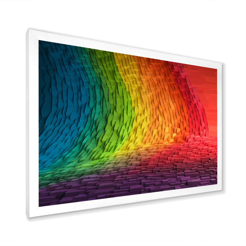 Reproduction sur toile de formes d'ondes représentant un arc-en-ciel abstrait, H 34 po x l 44 po x P 1,5 po