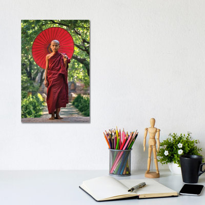 Young Buddhist Novice Monk with Umbrella, Myanmar 1 Piece Wrapped Canvas Wall Art