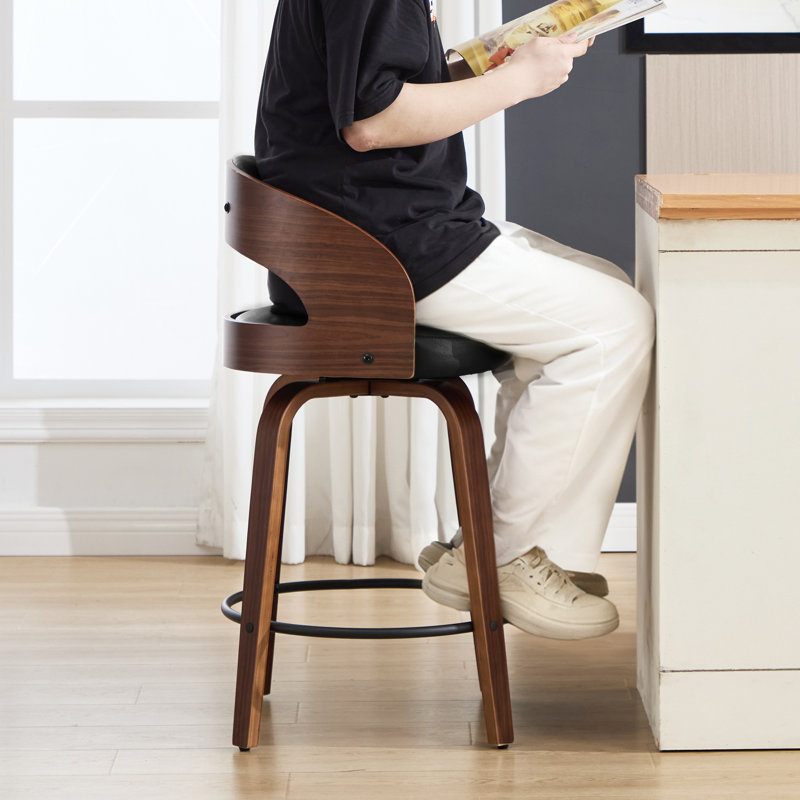 Tabouret de comptoir pivotant confortable avec pieds en bois massif durable, Noir, 6