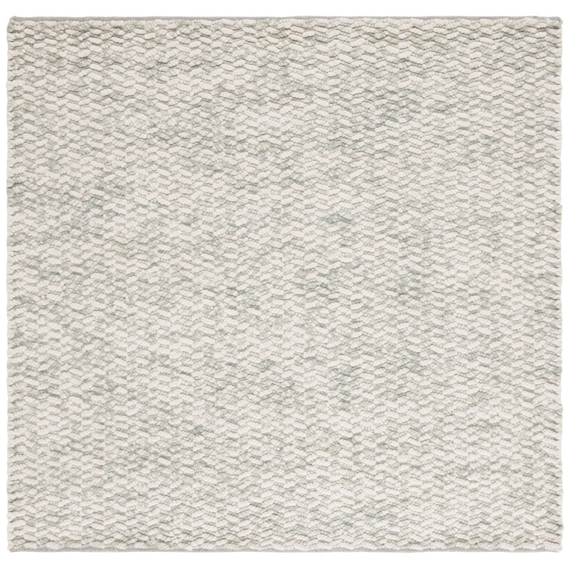 Belizaire Abstract Hand Loomed Wool Area Rug in Green/Ivory, Square 6'