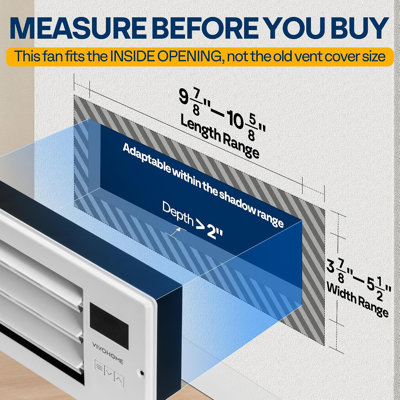 4'' x 10'' Opening Register Booster Fan with Adjustable Louver