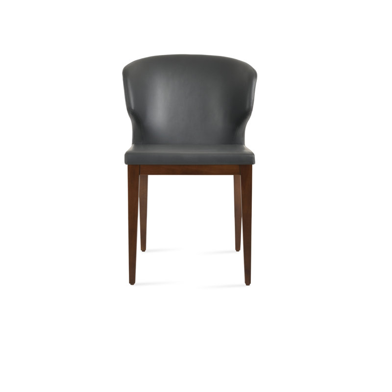 Amed Wood Side Chair, Beech Walnut, Faux Leather Gray