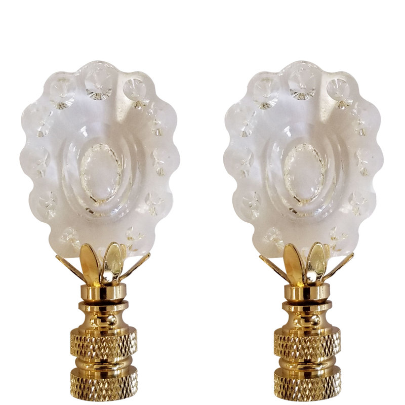 Large Clear Faceted Crystal Lamp Finial with Polished Brass Base